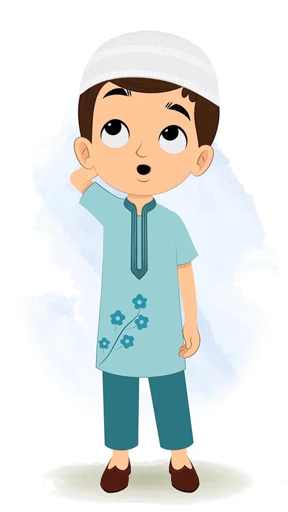A cute confused muslim boy animated cartoon character aka bittu