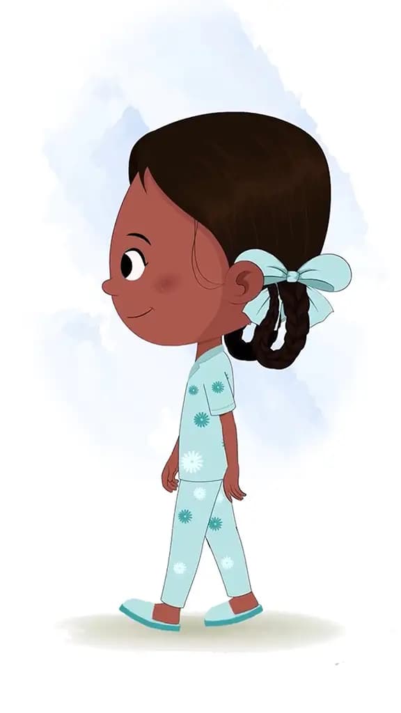 A little Indian girl walking side view animated cartoon character aka kaya