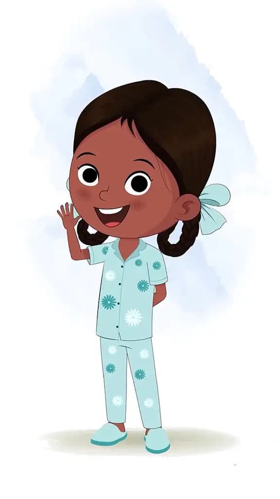 A little Indian girl saying hello animated cartoon character aka kaya