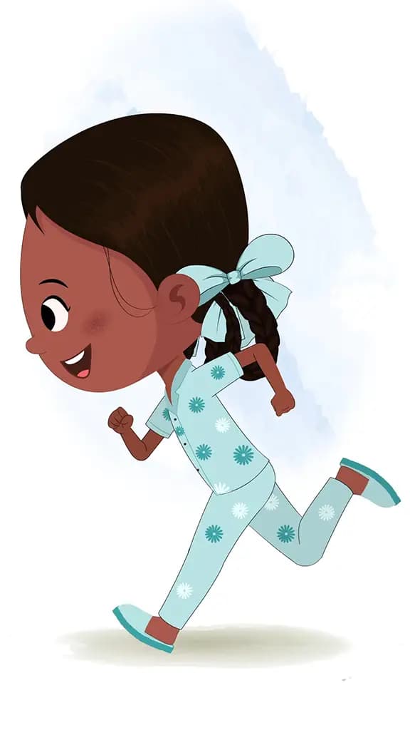 A little Indian girl running fast side view animated cartoon character aka kaya