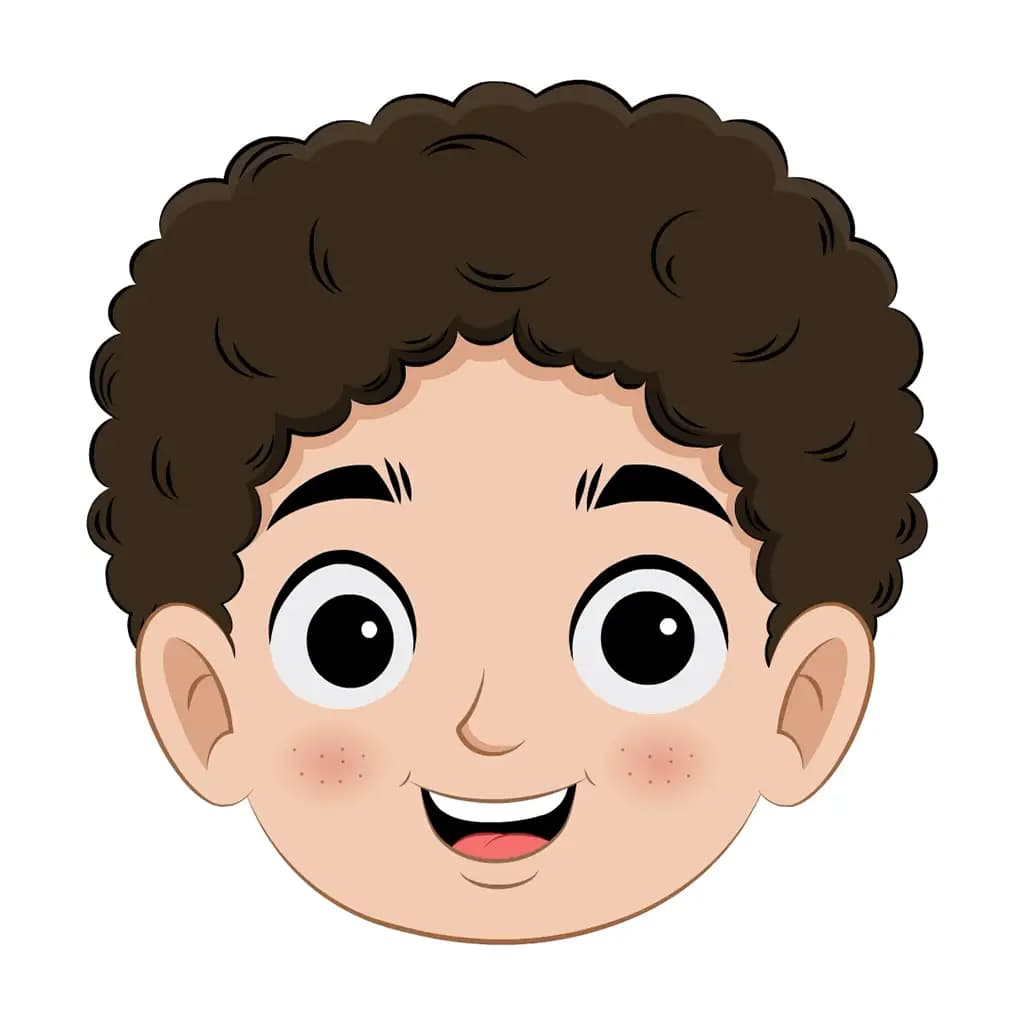 A curly hair school boy animated cartoon face with different facial expressions aka sachin