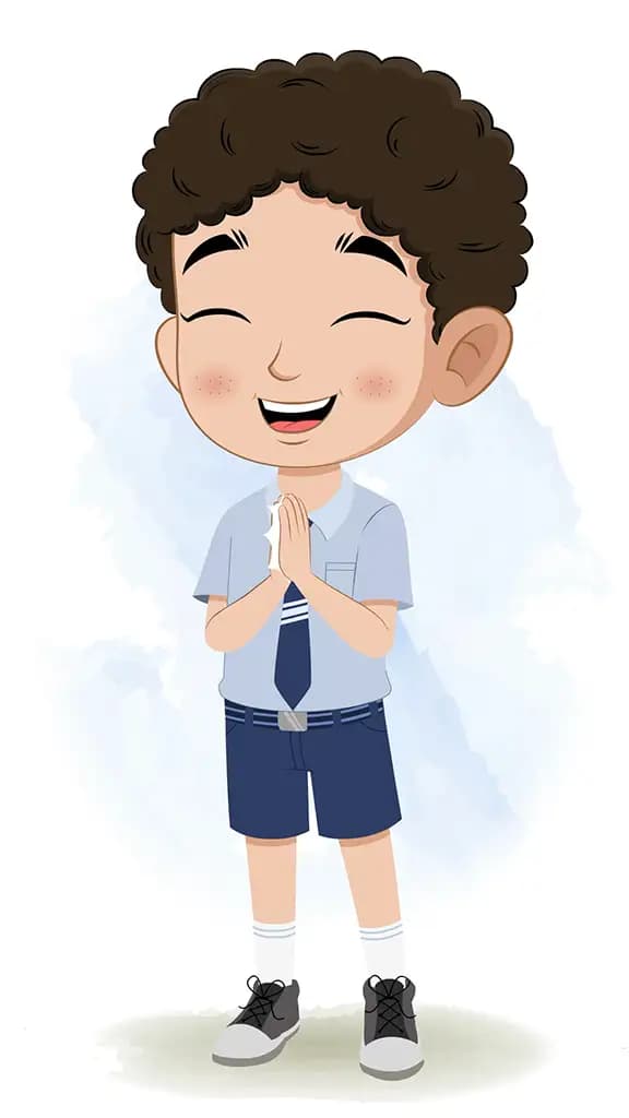 Curly hair boy clapping animated cartoon character aka sachin 3/4