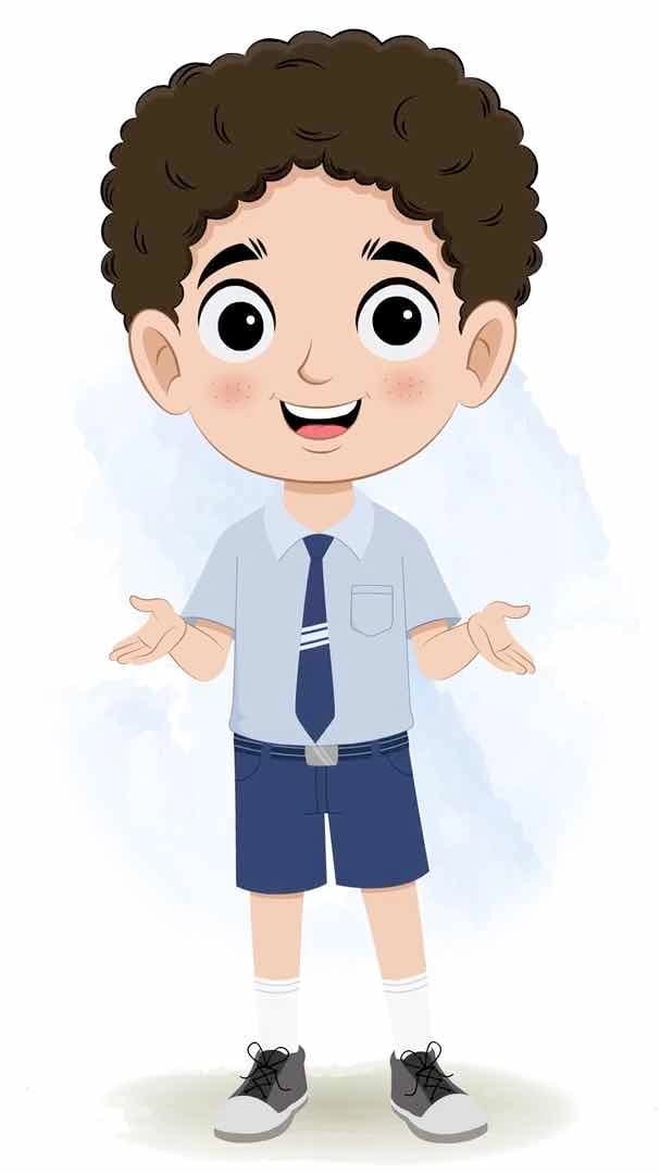 A curly hair school boy talking animated cartoon character aka sachin