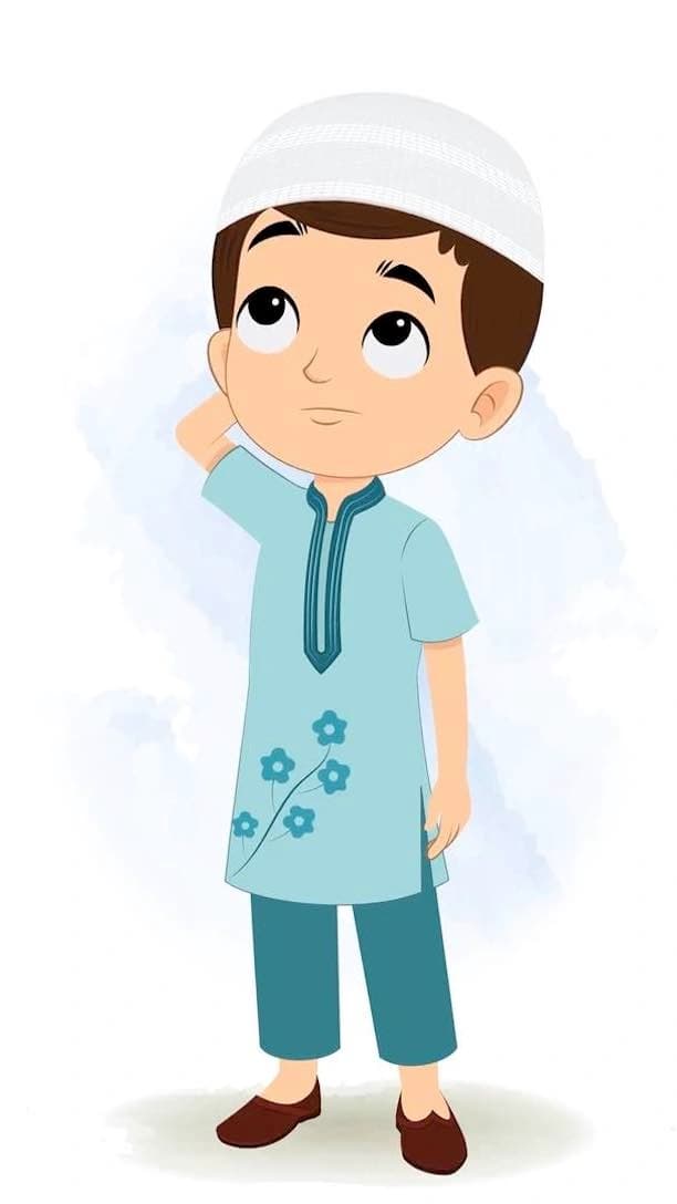 A cute confused muslim boy animated cartoon character aka bittu 3/4