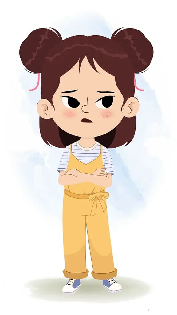 A prettiest girl standing with cross hand and talking animated cartoon character aka jill