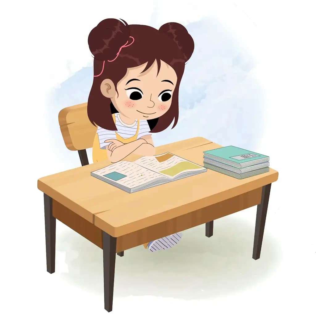 A prettiest girl reading a book and sitting on the table animated cartoon character aka jill
