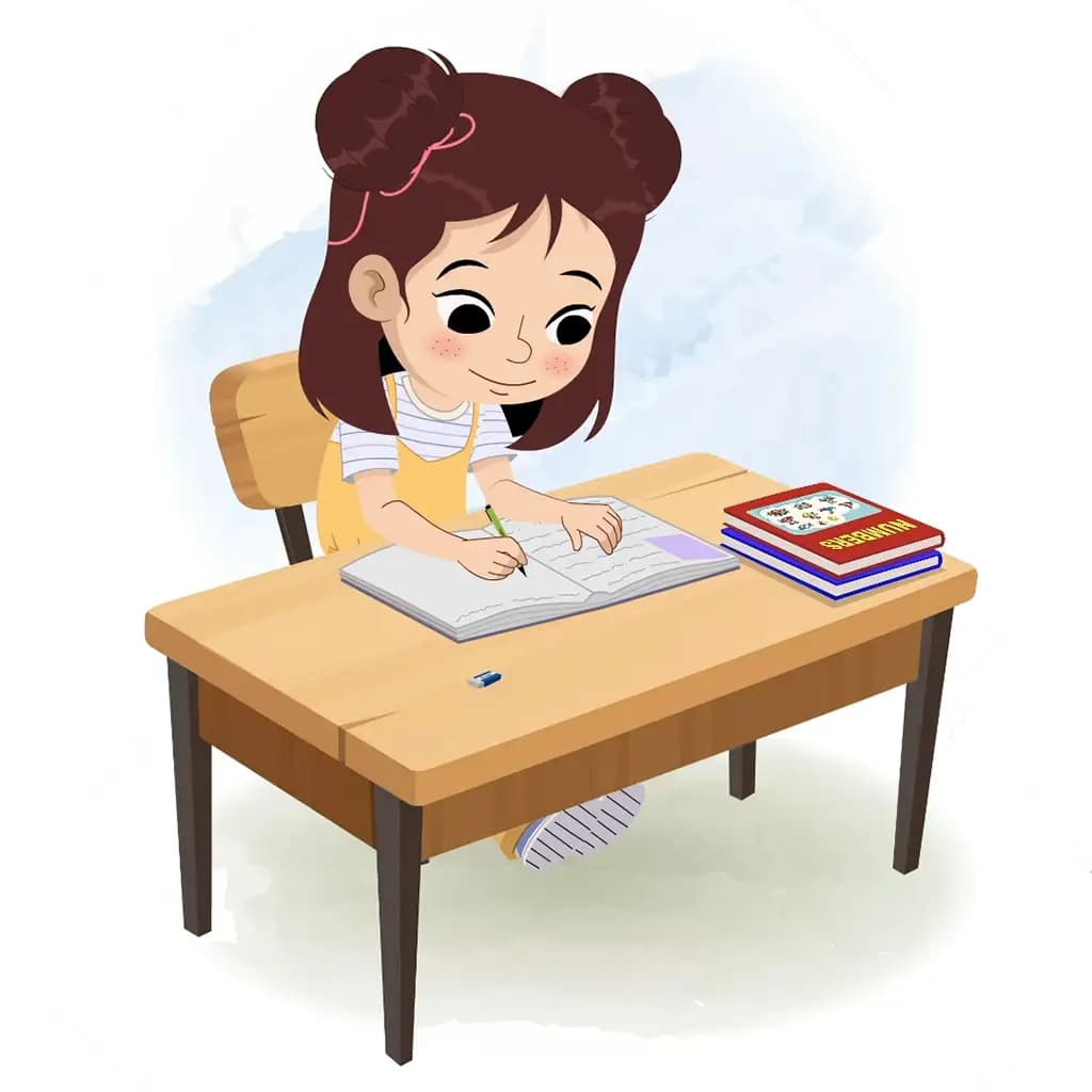 A prettiest girl doing homework and sitting on the table animated cartoon character aka jill