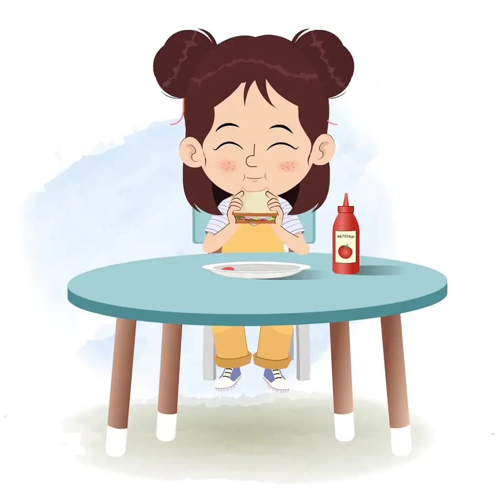A prettiest girl animated cartoon character sitting at a table and eating a sandwich aka jill