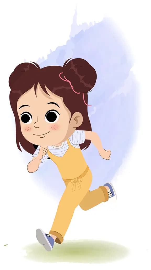 A prettiest girl running three quarter view animated cartoon character aka jill