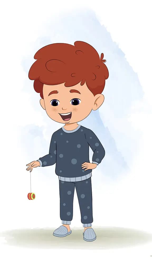 A little boy animated cartoon character playing with a yoyo aka sunny