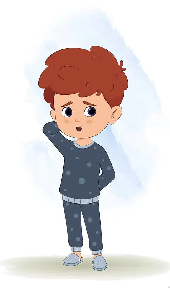 A confused little red hair boy animated cartoon character aka sunny 3/4