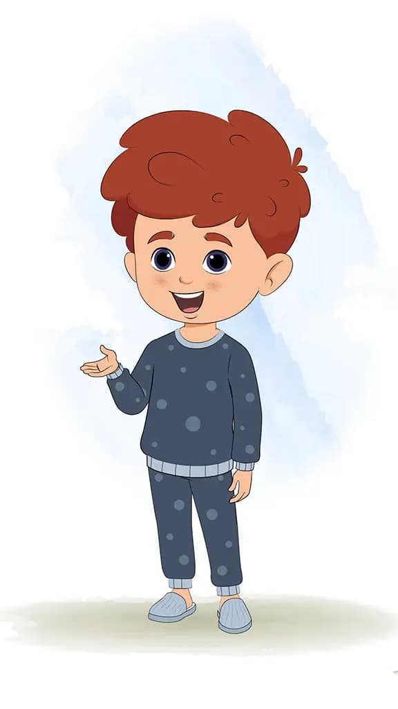 A little red hair boy talking animated cartoon character aka sunny 3/4