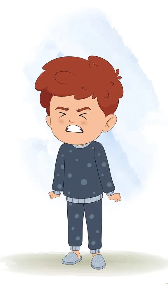 An angry little red hair boy animated cartoon character aka sunny 3/4