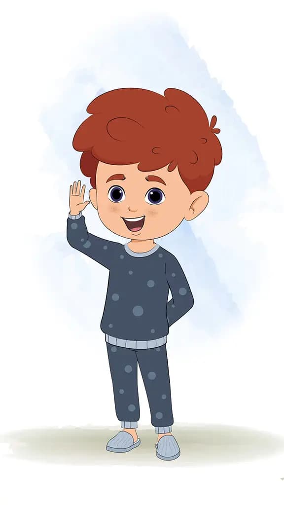 A little red hair boy saying hello animated cartoon character aka sunny
