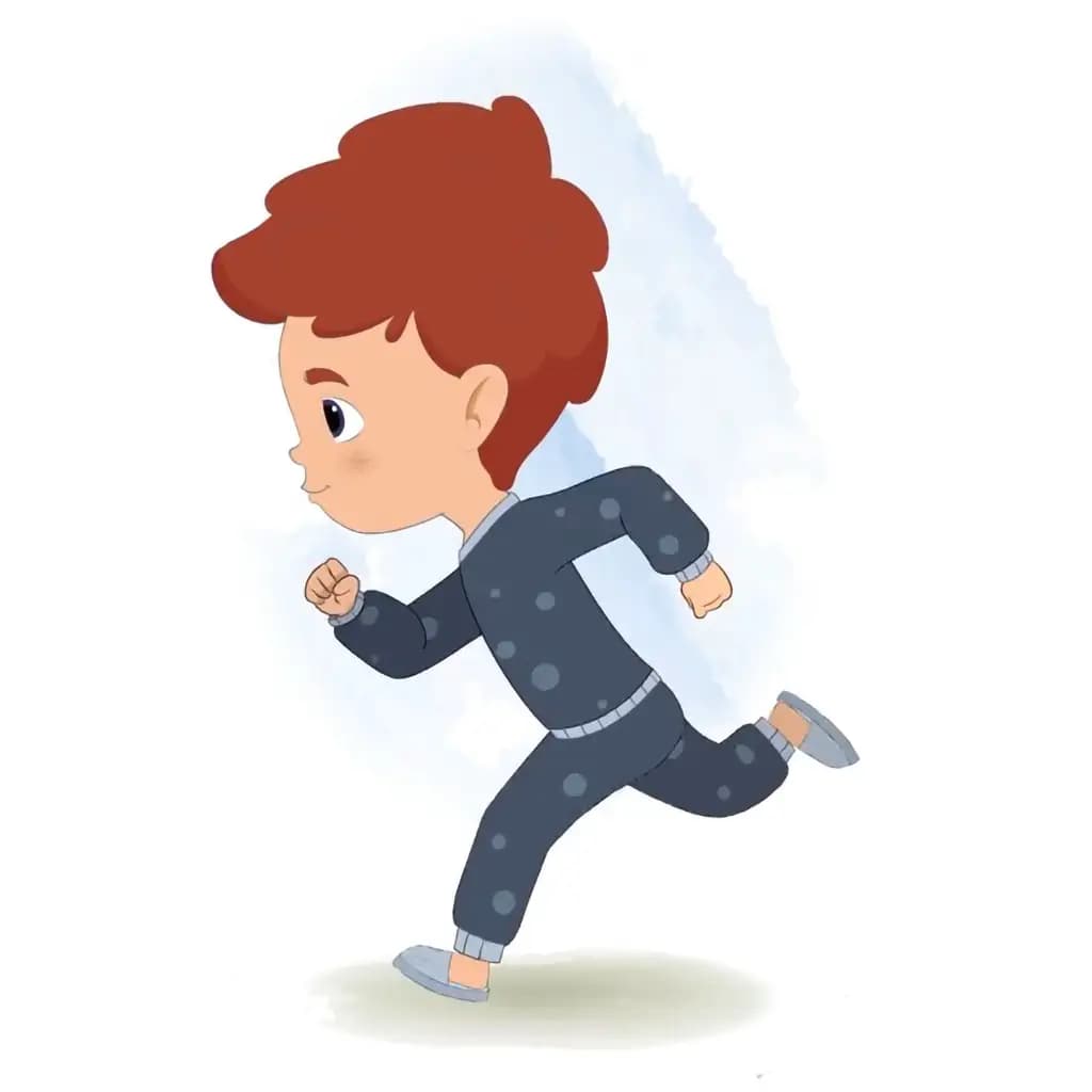 A little red hair boy running fast side view animated cartoon character aka sunny