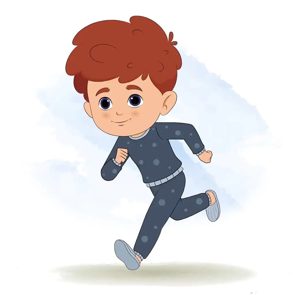 A little red hair boy running three quarter view animated cartoon character. A red hair boy three quater view running cartoon aka sunny