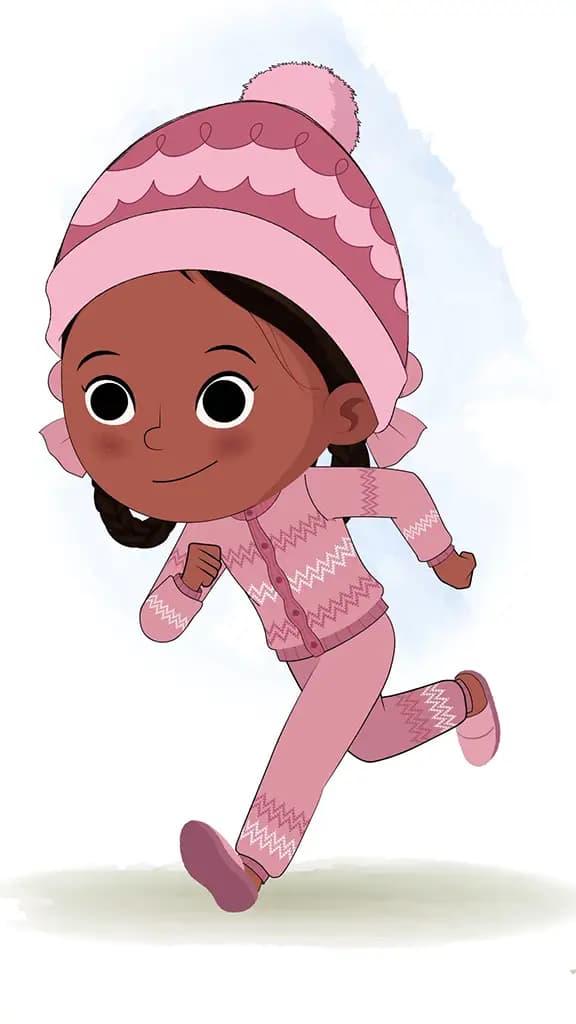 A cute girl running three quarter view animated cartoon character aka tara 3/4