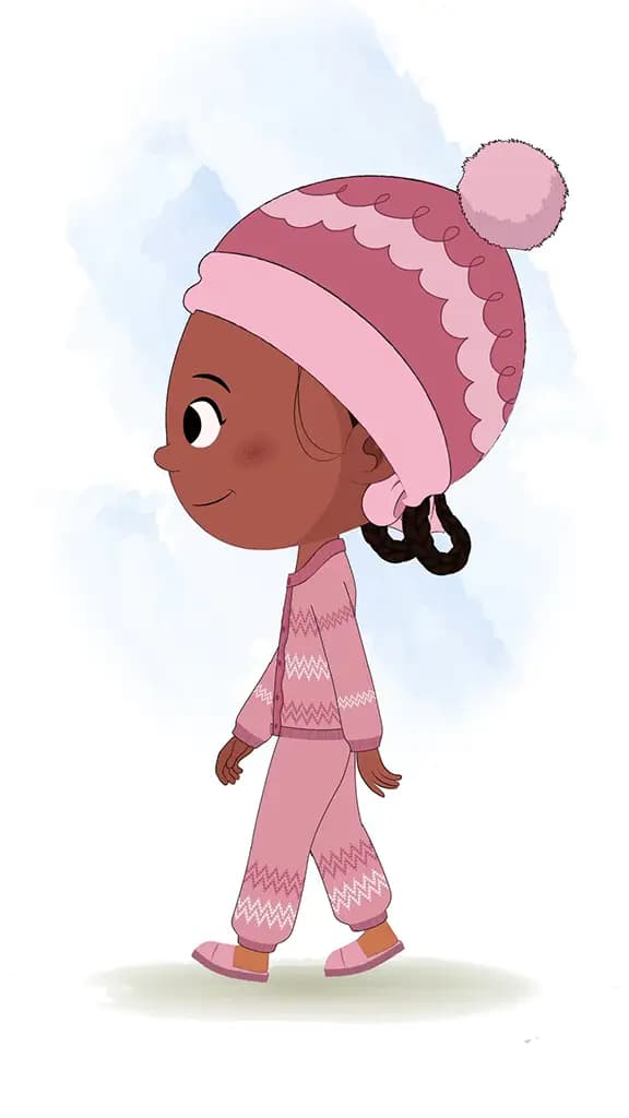 A cute girl walking side view animated cartoon character aka tara