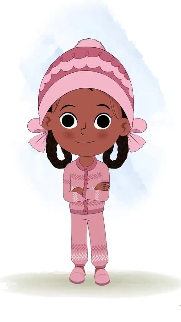 A cute girl standing with cross hand and talking animated cartoon character aka tara