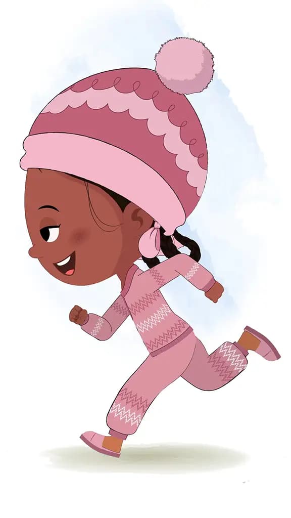A cute girl running fast side view animated cartoon character aka tara