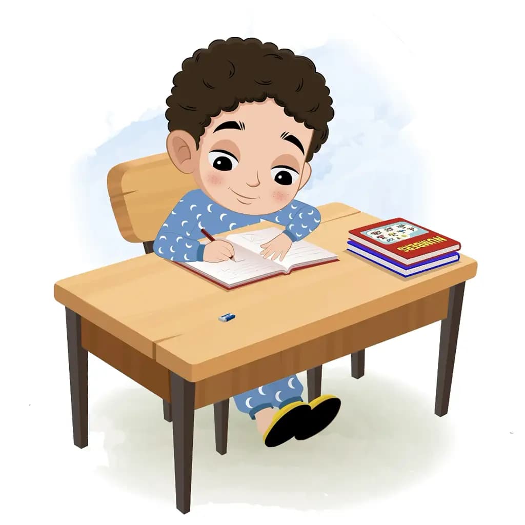 A boy doing homework and sitting on the table animated cartoon character aka sachin