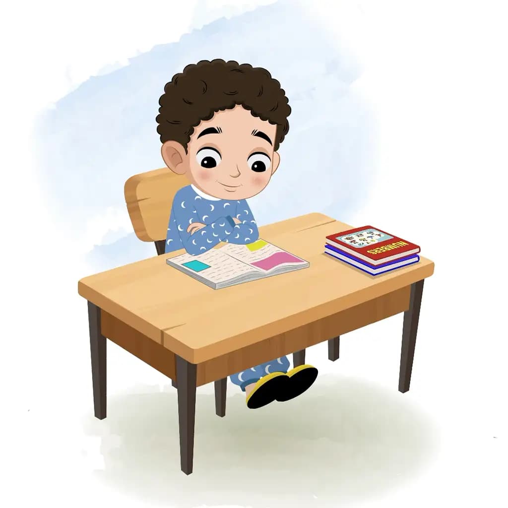 A boy reading a book and sitting on the table animated cartoon character aka sachin