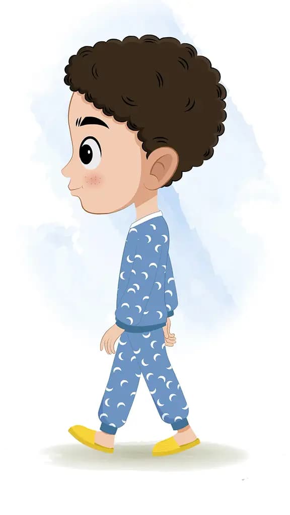 A boy walking side view animated cartoon character aka sachin