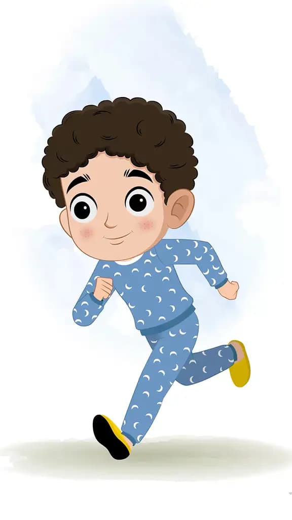 A boy running three quarter view animated cartoon character aka sachin