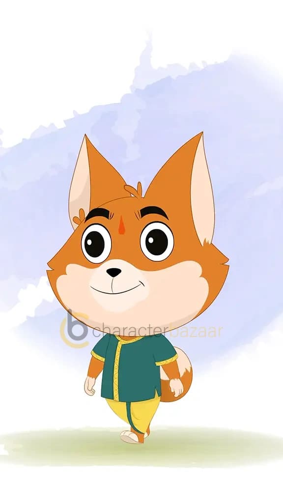 A little dog 3/4 front view/three quarter view walking animated cartoon character aka dodo the dog