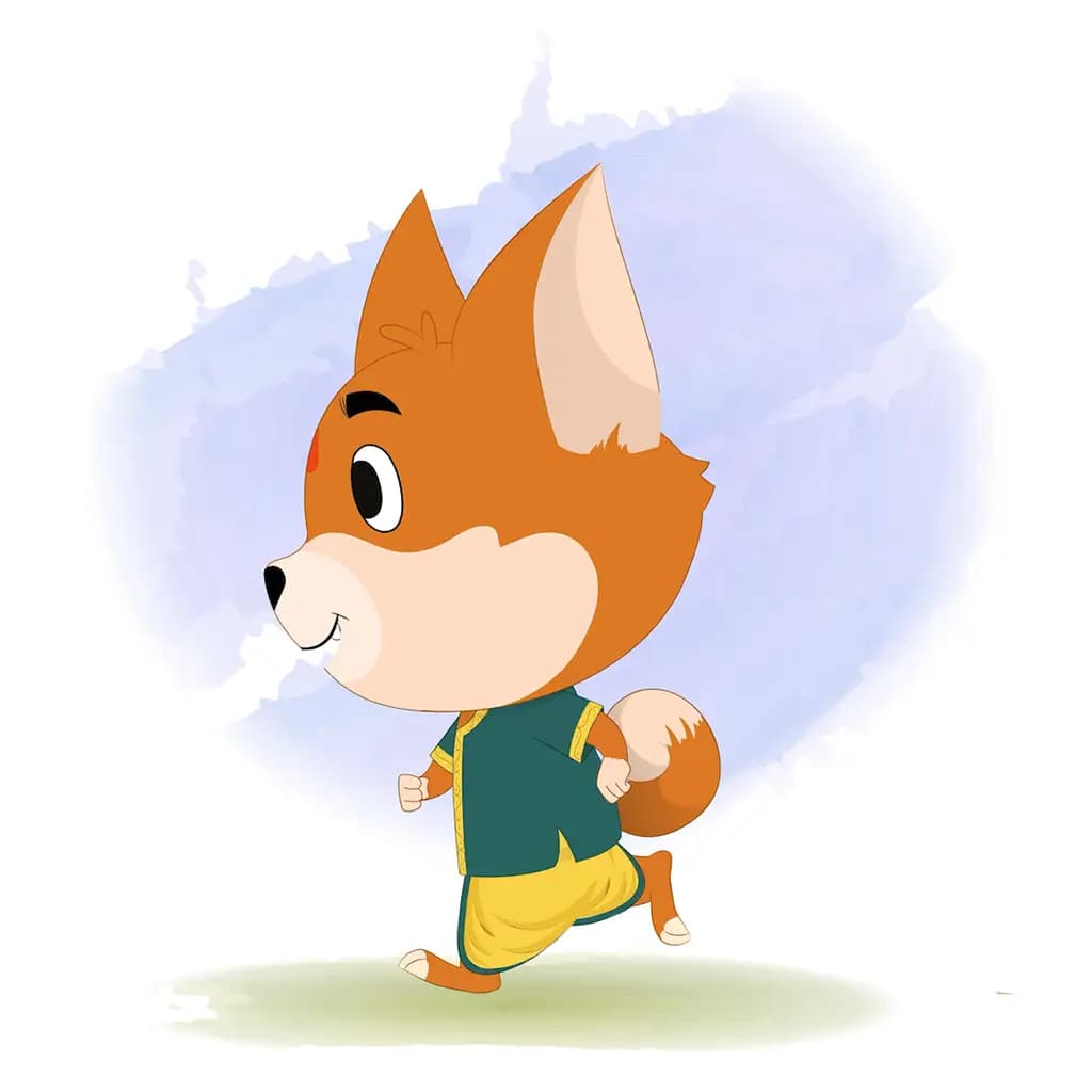 A little dog running fast side view animated cartoon character aka dodo the dog