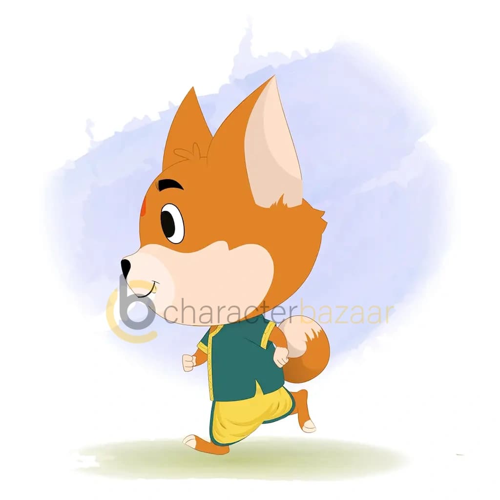 A little dog running fast side view animated cartoon character aka dodo the dog