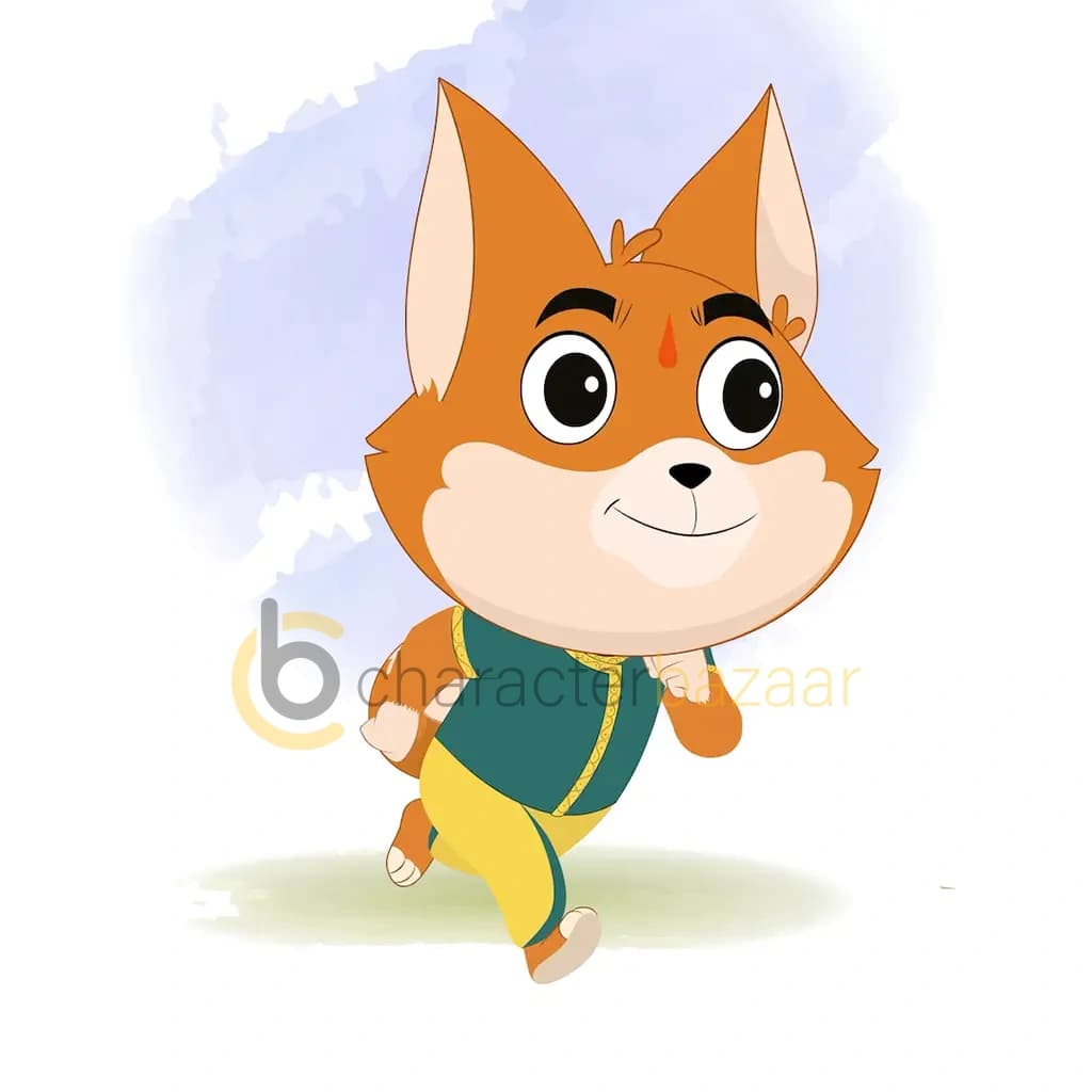 A little dog running three quarter view animated cartoon character aka dodo the dog