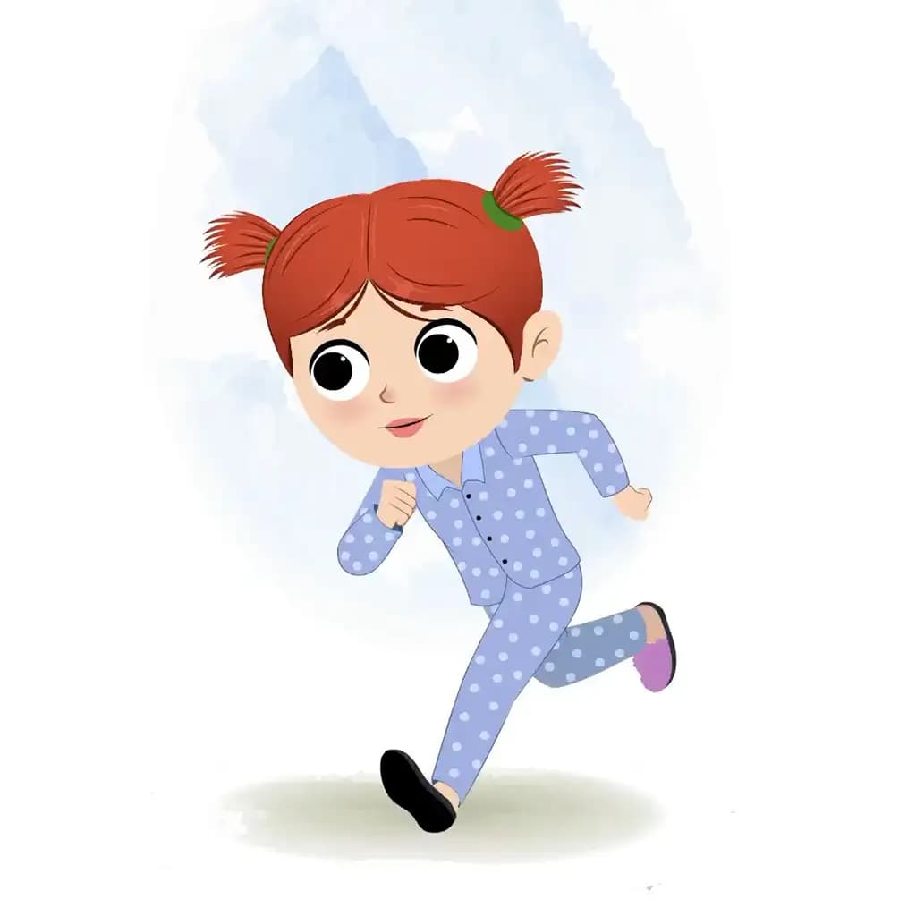 A girl running three quarter view animated cartoon character aka may