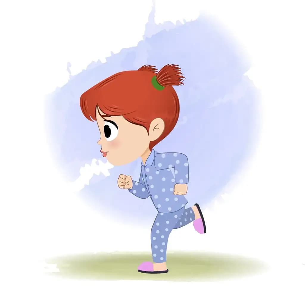 A girl running fast side view animated cartoon character aka may