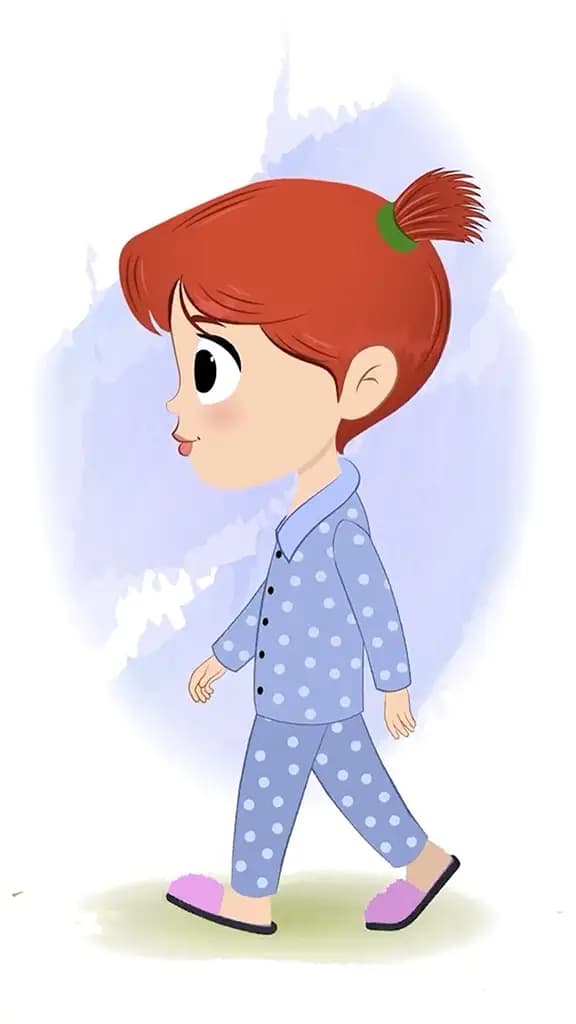 A girl walking side view animated cartoon character aka may