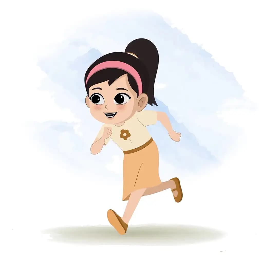 A cute girl running three quarter view animated cartoon character aka simmi
