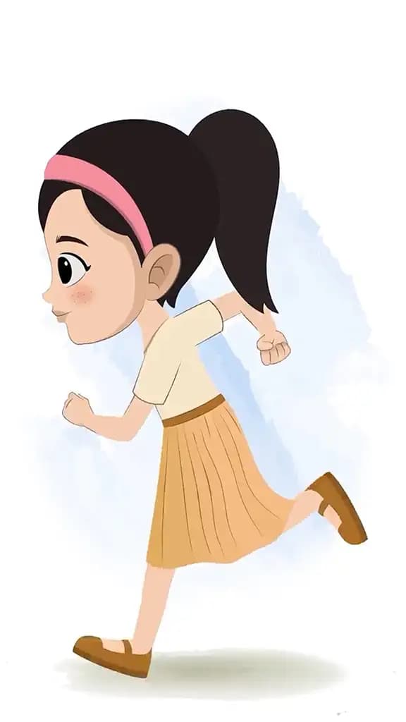 A cute girl running fast side view animated cartoon character aka simmi