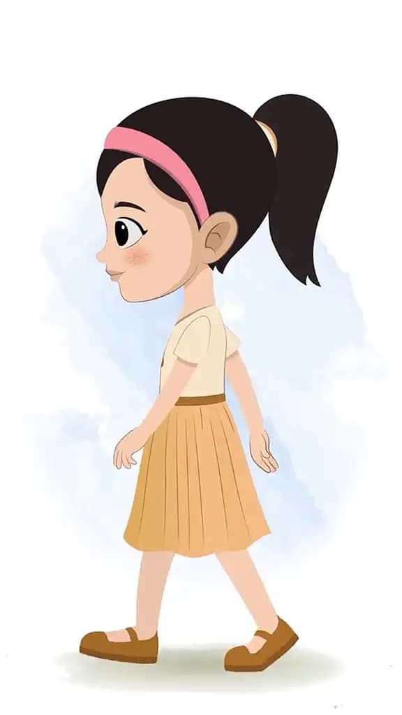 A cute girl walking side view animated cartoon character aka simmi