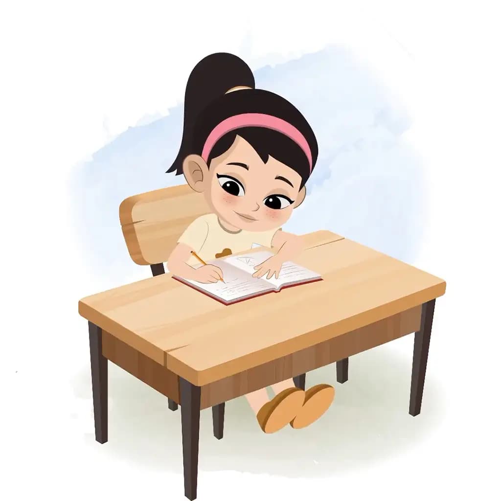 A cute girl doing homework and sitting on the table animated cartoon character aka simmi