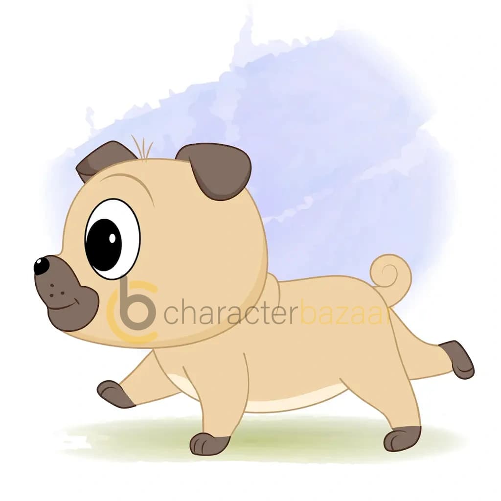 A little dog running fast side view animated cartoon character aka duffy the dog