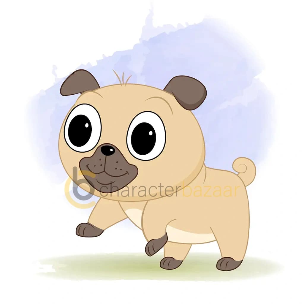 A little dog running three quarter view animated cartoon character aka duffy the dog