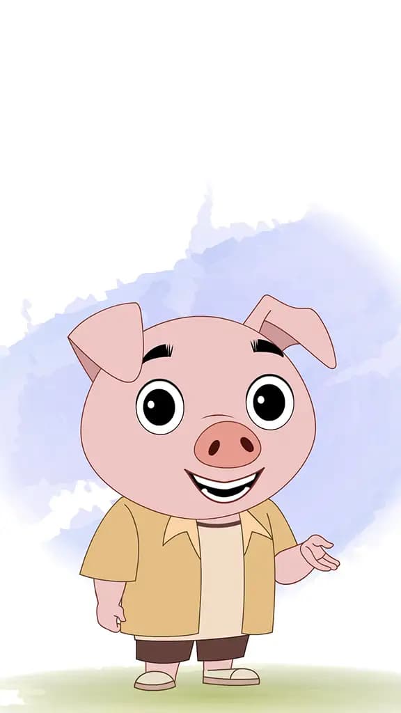 A cute pig talking animated cartoon character aka puffy the pig 3/4