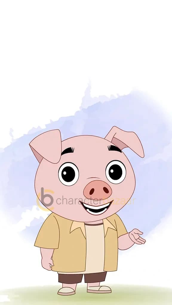 A cute pig talking animated cartoon character aka puffy the pig 3/4