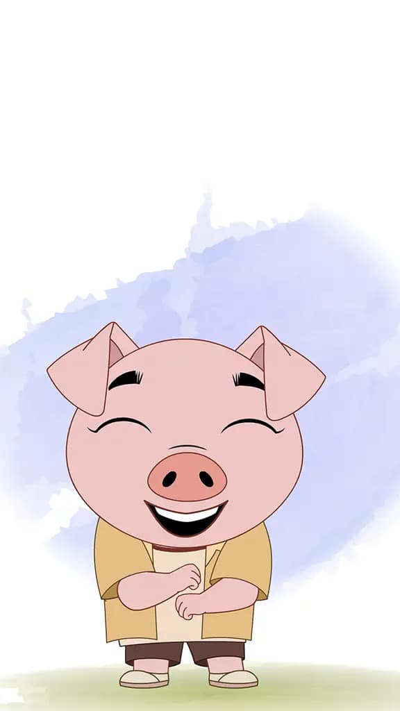 A cute pig dancing animated cartoon character aka puffy the pig