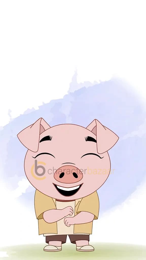 A cute pig dancing animated cartoon character aka puffy the pig