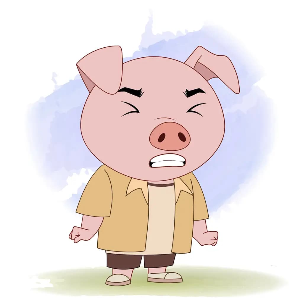 An angry cute pig animated cartoon character aka puffy the pig 3/4
