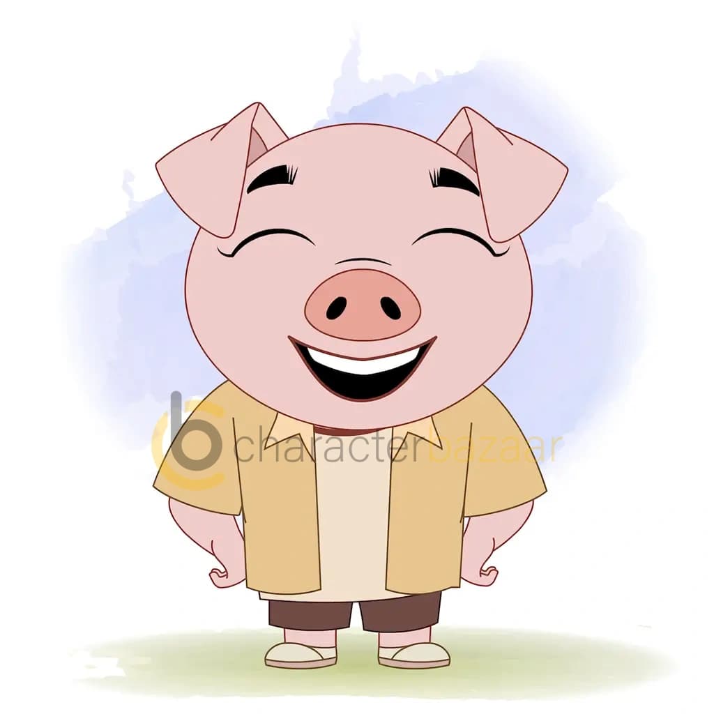 A cute pig laughing animated cartoon character aka puffy the pig