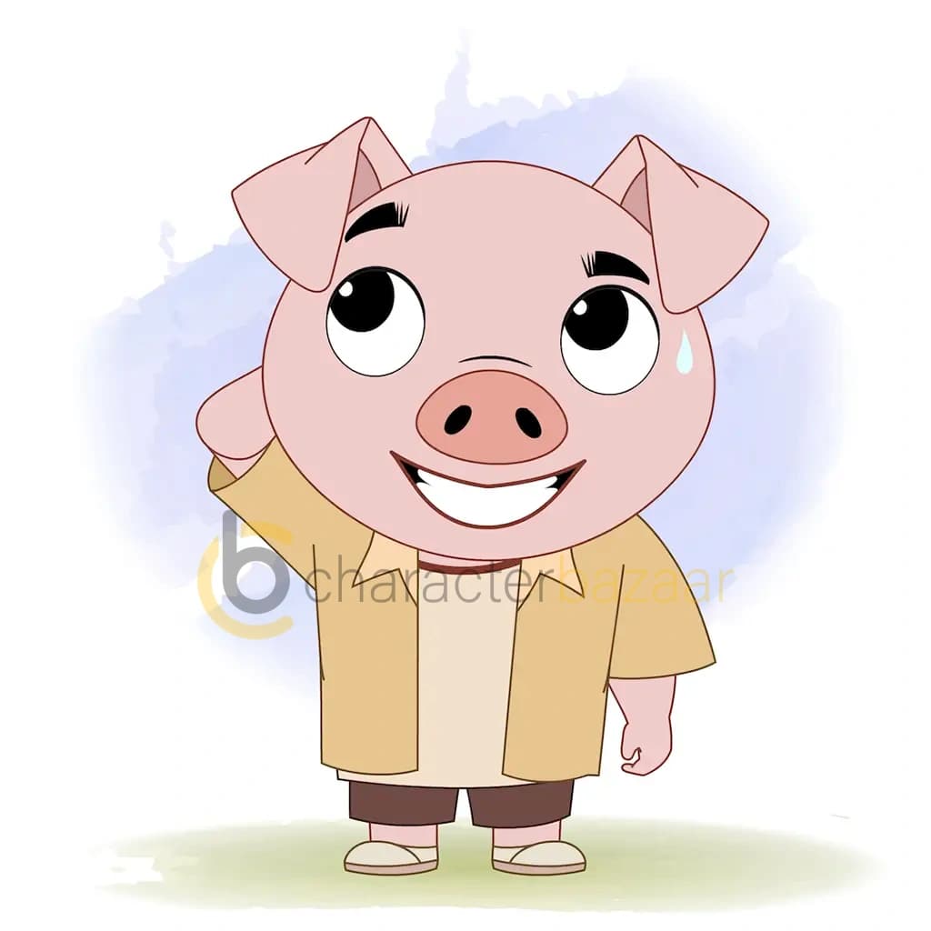 A nervous cute pig animated cartoon character aka puffy the pig