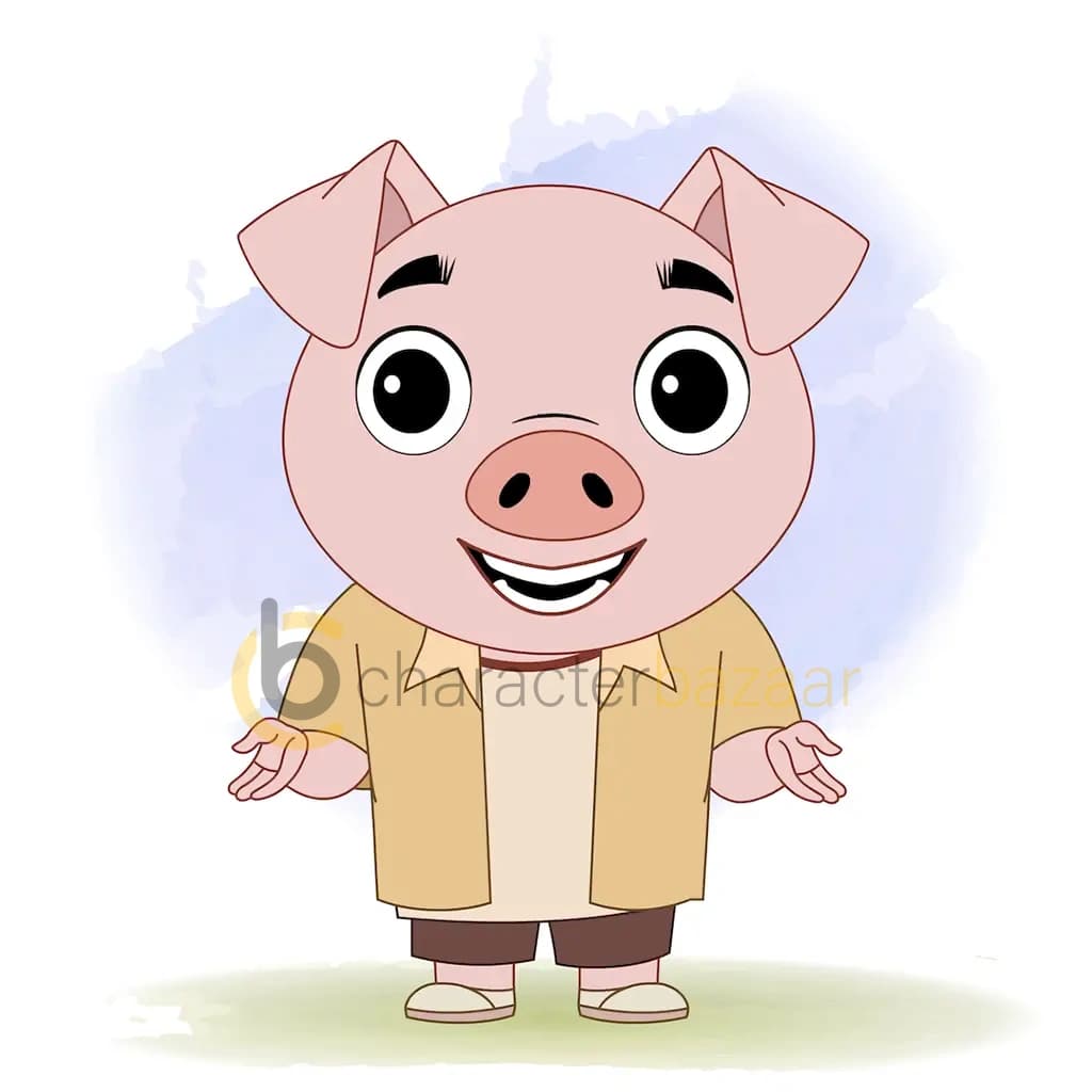 A cute pig talking animated cartoon character aka puffy the pig