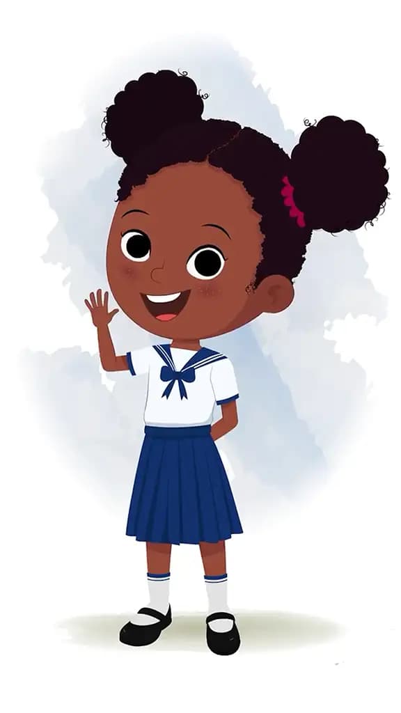 A little black girl saying hello animated cartoon character aka kaya